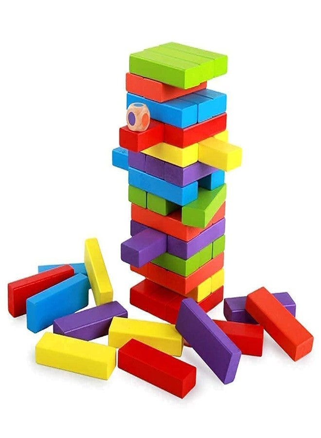 Kriva Export Colorful Wooden Stacking Games for Kids and Adults|Balancing Puzzles Toys|Wood Falling Tower with 4Dice 2+Years,Skill Development and Color Recognition(Multi-Colored) - Image 1